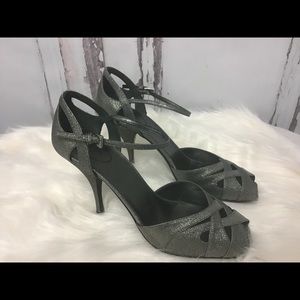 Prada Dark Silver Metallic Strap Heels Size 39 - image 1